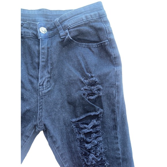 Black High Rise High Stretch Distressed Ripped Grunge Skinny Jeans Medium Size 6 - Picture 7 of 14